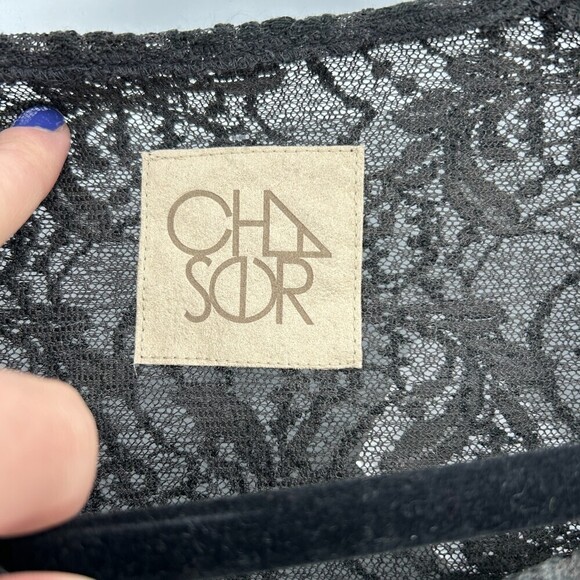 NWT CHASER Vintage Black Lace Long Sleeve Stretch Crop Top Size Small - Picture 4 of 4